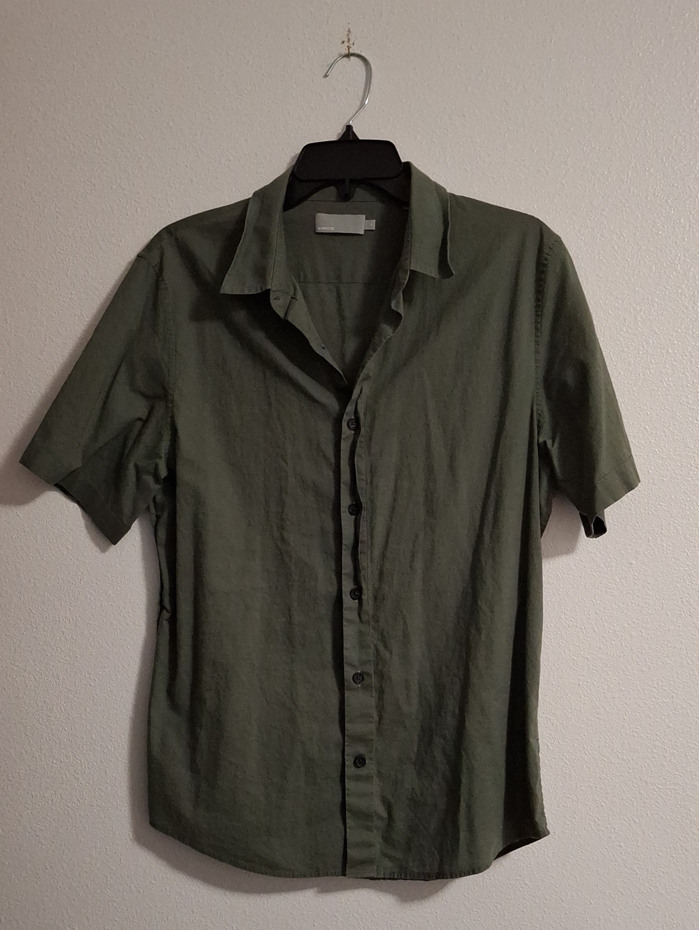 Vince Olive Green Short-Sleeve Button-Down Shirt Size Small 100% Cotton